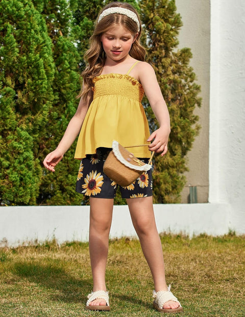 【2-8Y】Arshiner Toddler Girls 2 Piece Outfits Ruffle Hem Camisole & Shorts Set