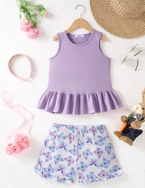 Arshiner Toddler Girls Outfit Ruffle Top and Elastic Shorts Set 2-8 Years
