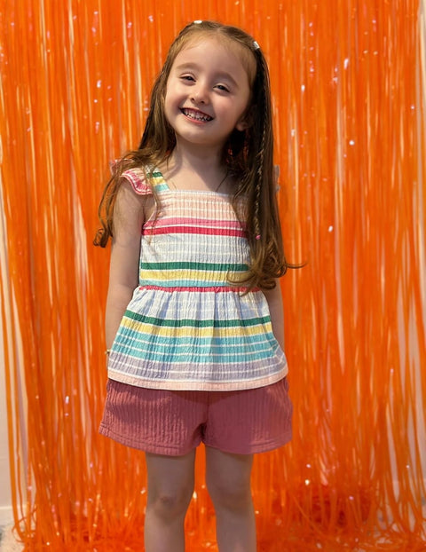 Arshiner Toddler Girl Clothes 2 Piece Summer Outfit Ruffle Sleeveless Top and Shorts Set with Pockets 2-7Y