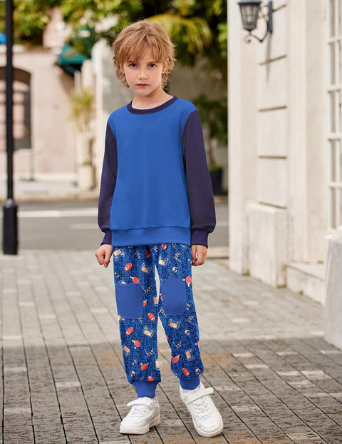 Arshiner Boys Long Sleeve Print Sweatshirt and Pant 2 Piece Set