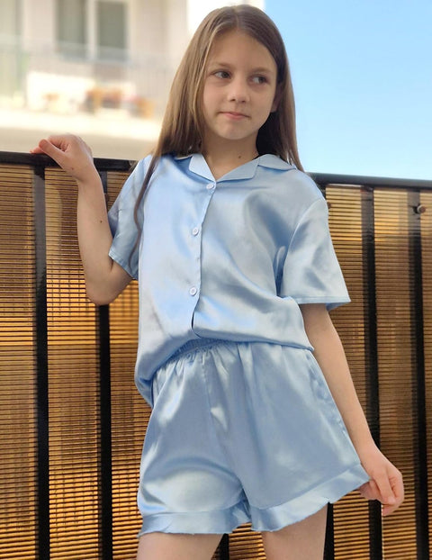 Arshiner Girls Pajamas Silk Satin Pajama Set