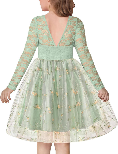 Arshiner Flower Girl Dress V Back Lace Tulle Party Dresses