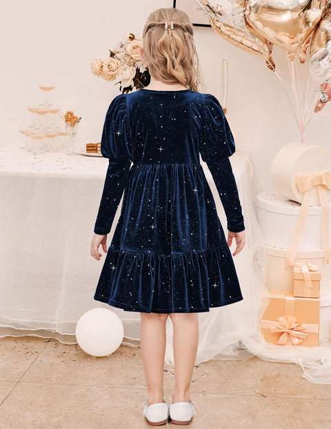 Arshiner Toddler Velvet Dress Girls Puff Party Ruffle Dresses