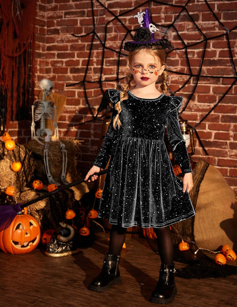 Arshiner Toddler Velvet Dress Little Girls Ruffle Dresses