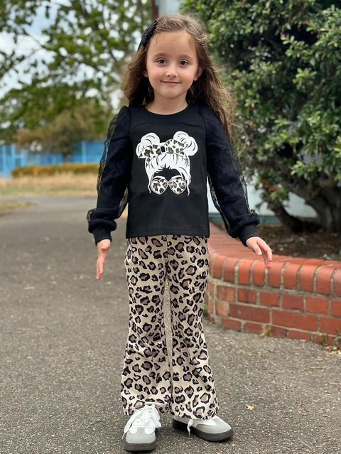 Arshiner Girls 2 Piece Outfits Knit Tulle Puff Top and Flare Pants Set