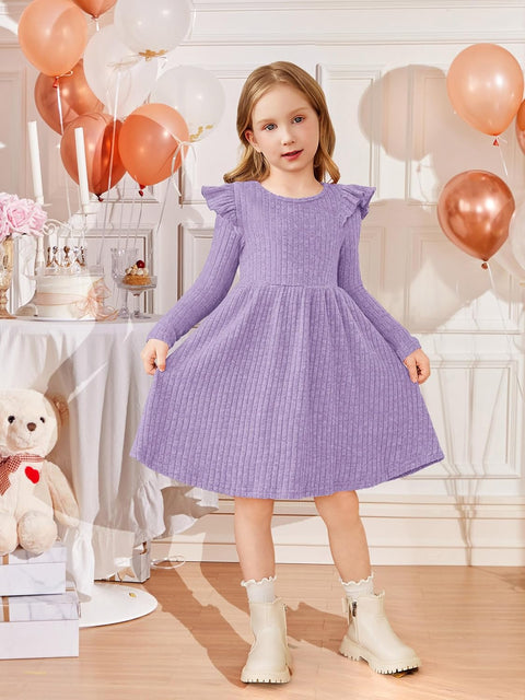Arshiner Girl Dress Baby Girls Knitted Ruffle Sleeve Dresses