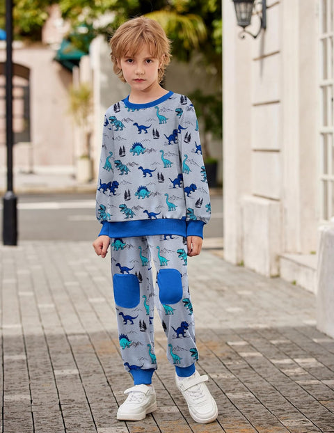 Arshiner Boys Long Sleeve Print Sweatshirt and Pant 2 Piece Set