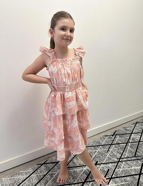 [6-14Y] Arshiner Girls Dresses Ruffle Flutter Sleeve Floral Tiered Party Dress