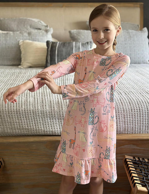 Arshiner Girls' Sleepwear Long Sleeve Cute Nightie Pajama Dress