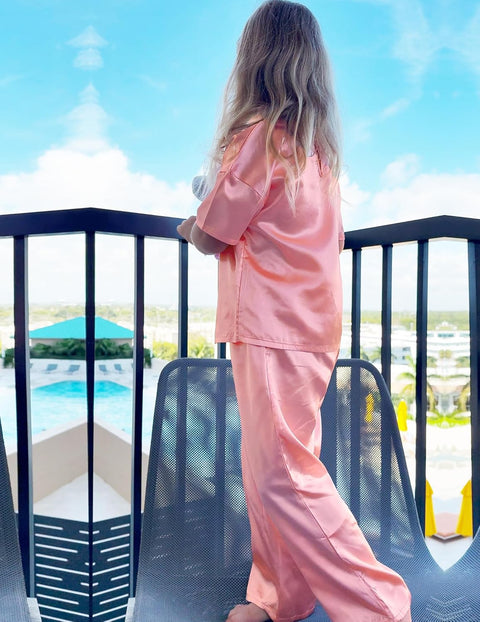 Arshiner Girls' Pajama Sets Satin Soft Silk Pjs Lounge Set Sleepwear