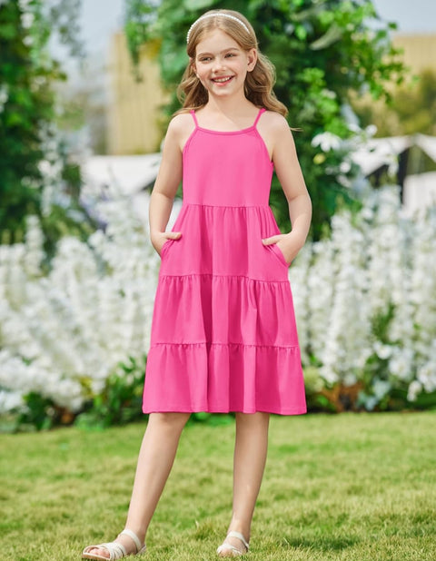 [3-10Y]Arshiner Toddler Girl's Sundress Boho Strap Tiered Swing Cami Dresses