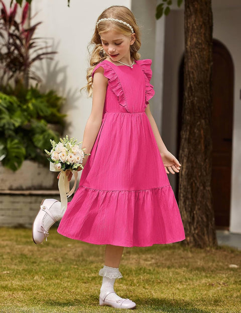 Arshiner Girls Tie Back Dress Tween Boho Flutter Sleeve Maxi Dresses