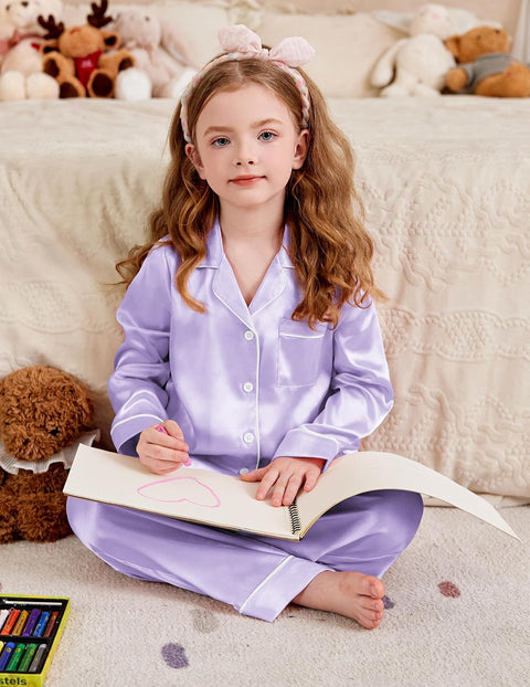 Arshiner Girls Pajamas Silk Satin Pajama Set
