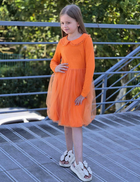 Arshiner Tutu Dress Girls Long Sleeve Peter Pan Collar Party Dresses