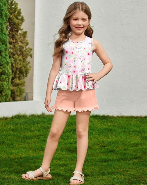 Arshiner Toddler Girls Outfit Ruffle Top and Elastic Shorts Set 2-8 Years