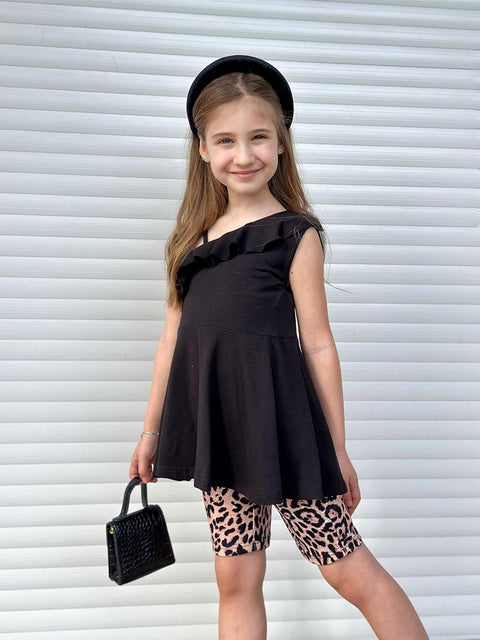 Arshiner Girls 2 Piece Outfits One Shoulder Ruffle Trim Top and Short Sets 6-14 Years