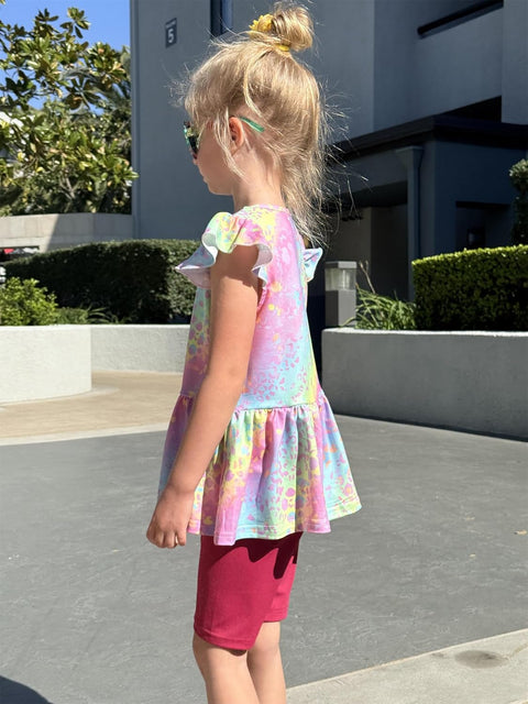 Arshiner Girls 2 Piece Outfit Ruffle Sleeve Peplum Top And Biker Shorts Set