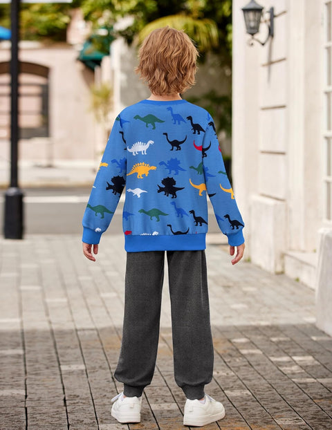 Arshiner Boys Long Sleeve Print Sweatshirt and Pant 2 Piece Set