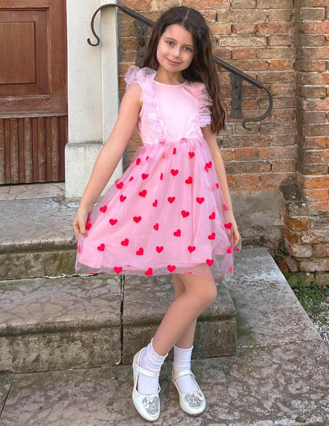 【2-8Y】Arshiner Toddler Dress Ruffle Sleeve V-Back Tie Waist Girl Dresses