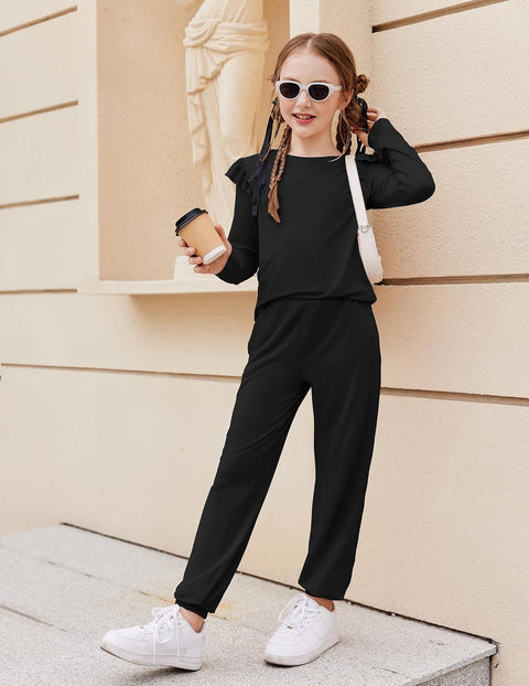 Arshiner Girls 2 Piece Outfits Ruffled Tops and Pants Set