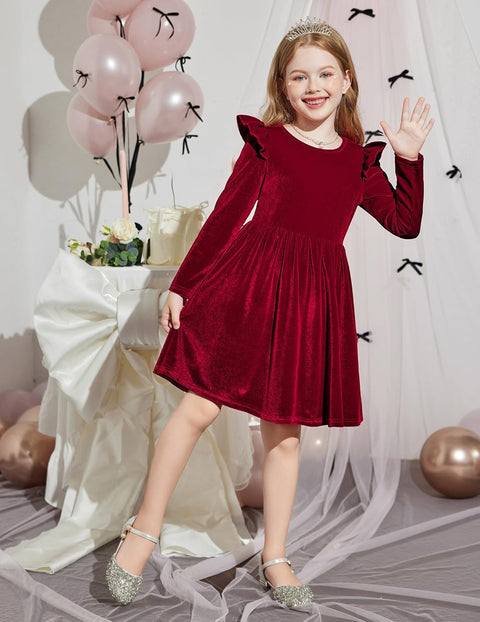 Arshiner Toddler Velvet Dress Little Girls Ruffle Dresses
