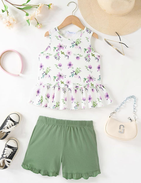 Arshiner Toddler Girls Outfit Ruffle Top and Elastic Shorts Set 2-8 Years