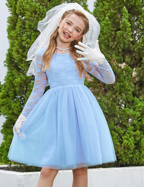 Arshiner Flower Girl Dress V Back Lace Tulle Party Dresses