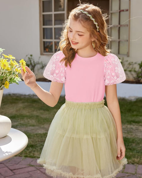 Arshiner Girls Shirts Mesh Puff Short Sleeves Tee Tops