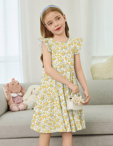 【2-8Y】Arshiner Toddler Dress Girls Backless Tiered Dresses with Pockets