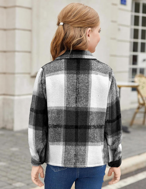 Arshiner Girls Flannel Cropped Shacket Plaid Jacket