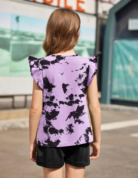 Arshiner Girls Shirts Ruffle Short Sleeve Cute Casual Tops Blouse Tee