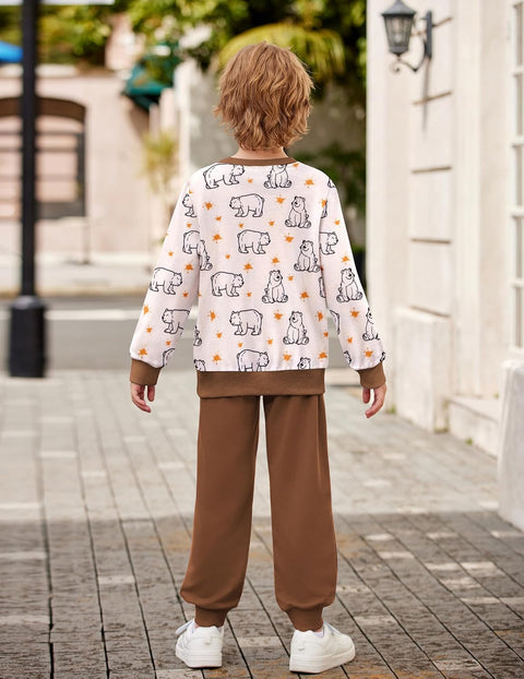 Arshiner Boys Long Sleeve Print Sweatshirt and Pant 2 Piece Set