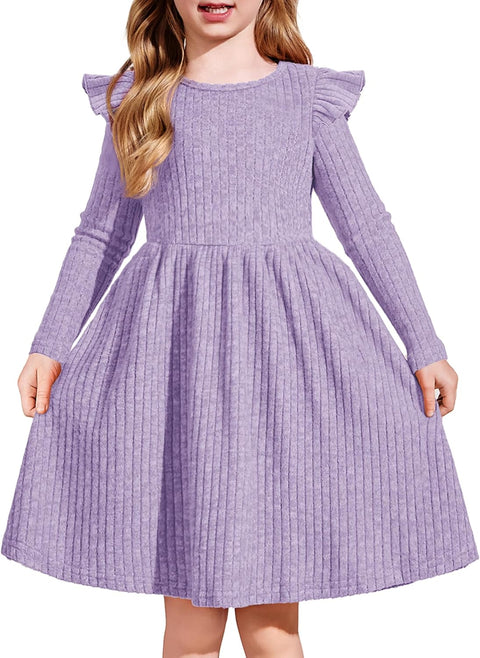 Arshiner Girl Dress Baby Girls Knitted Ruffle Sleeve Dresses