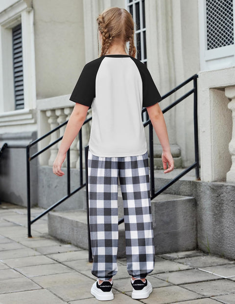 Arshiner Girls 2 Piece Outfits Short Sleeve Tops and Jogger Set