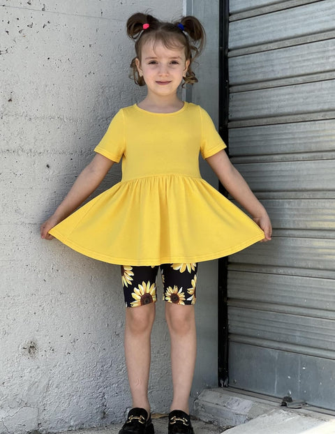 Arshiner Girls Summer Outfits Short Sleeve Ruffle Hem Top and Biker Shorts Set Girl Clothes 6-14 Years
