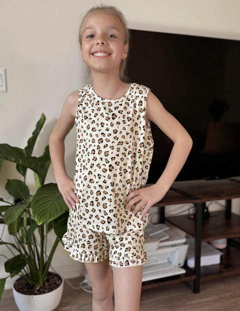 Arshiner Girls Pajamas Ruffle Sleepwear Tank Top and Shorts Set Pjs Outfit