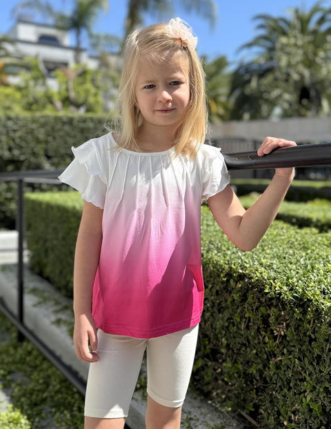 Arshiner Girls T Shirts Ruffle Short Sleeve Pleated Casual Tops
