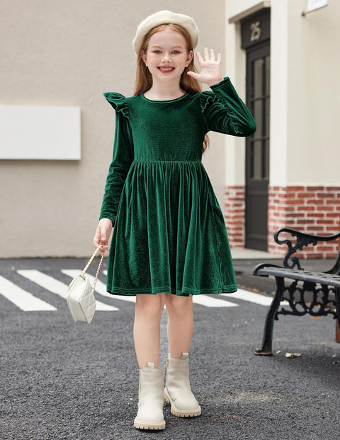Arshiner Toddler Velvet Dress Little Girls Ruffle Dresses