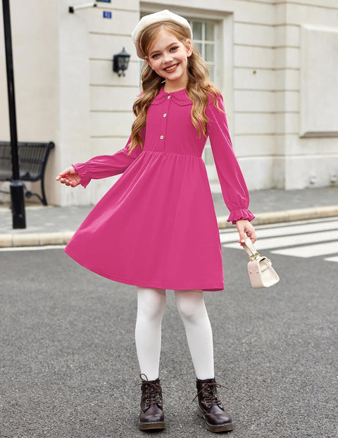 Arshiner Girls Long Sleeve Dress Ruffle Cotton Dresses
