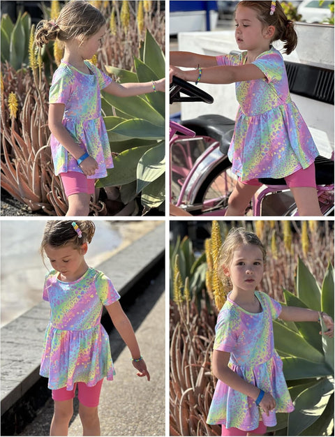 Arshiner Girls Summer Outfits Short Sleeve Ruffle Hem Top and Biker Shorts Set Girl Clothes 6-14 Years