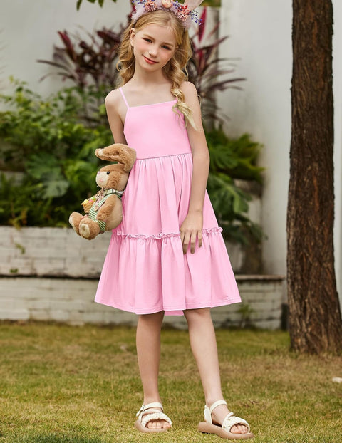 Arshiner Girls Tie Back Dress Spaghetti Strap Ruffle Hem Sundress with Pockets