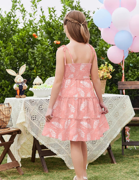 Arshiner Girls' Boho Spaghetti Strap Ruffled Tiered Dresses
