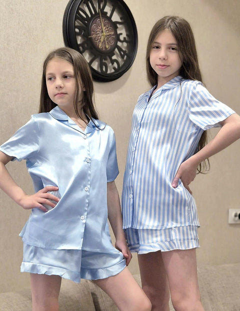 Arshiner Girls Pajamas Silk Satin Pajama Set