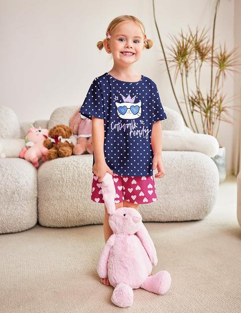 [4Y-12Y] Arshiner Girls Pajamas Set Short Sleeve Pjs 3PCS Lounge Sets