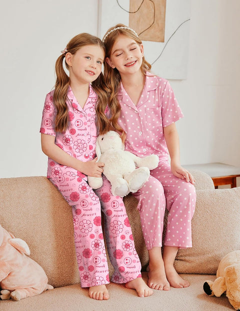 Arshiner Pajamas for Girls Short Sleeve Long Pants Outfit 2 Piece  Pjs Sets
