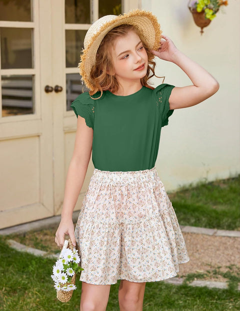 Arshiner Girls T Shirts Lace Petal Short Sleeves Kids Tops Tees