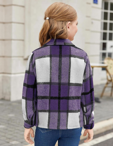 Arshiner Girls Flannel Cropped Shacket Plaid Jacket