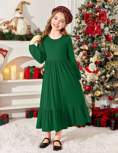Arshiner Girls Maxi Dresses Lantern Long Sleeve Holiday Dress
