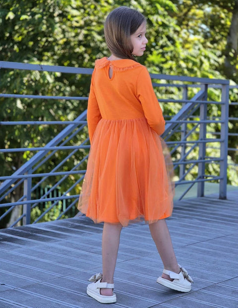 Arshiner Tutu Dress Girls Long Sleeve Peter Pan Collar Party Dresses