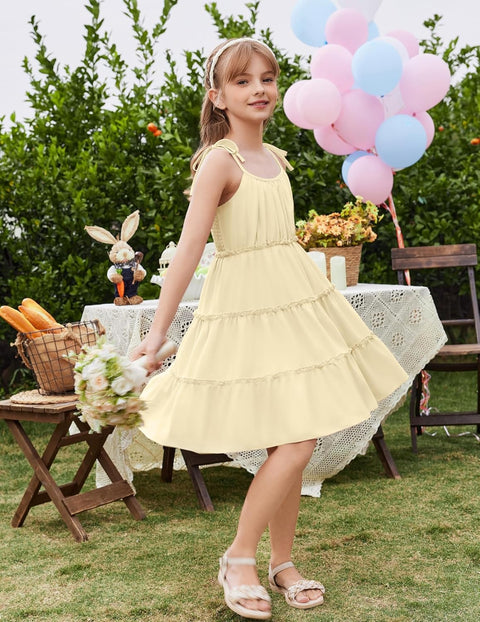 Arshiner Girls' Boho Spaghetti Strap Ruffled Tiered Dresses